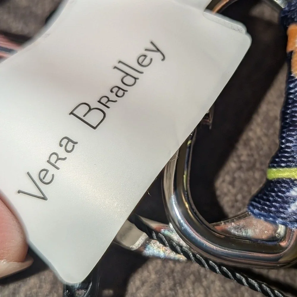 Vera Bradley French Ditsy Wide Lanyard Navy‎ Blue Bird Floral ID Key Holder NEW